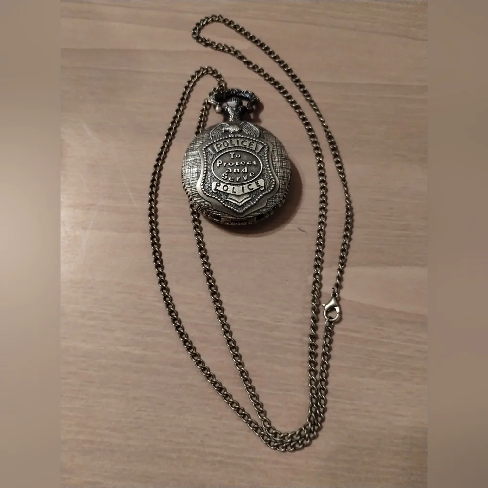 New Mens Police Pocket Watch Necklace